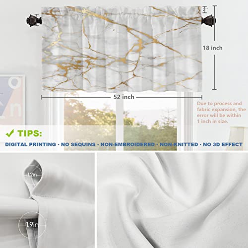 Shrahala Marble Golden Gold Kitchen Valances Half Window Curtain, Abstract Gold And White Marble Pattern Kitchen Valance For Window Ink Printing Valances Curtains For Kitchen Decor 52X18 Inch(2Pcs) #TOP4