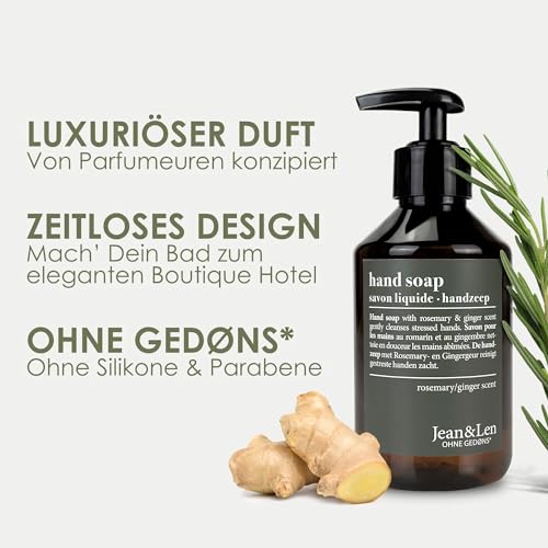 Jean & Len Handseife Rosemary & Ginger, reinigt beanspruchte Hände, für die tägliche Anwendung, Flüssigseife im nachfüllbaren Pumpspender, ohne Parabene, Silikone & Mikroplastik, 250 ml – Bild 3