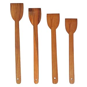 ECOPAL – Wooden Cooking Spoon Utensils Set for Non Stick cookware – Handmade Teak Wood Spatula – Pack of 4