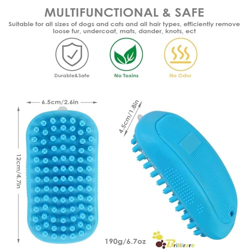 BRILLIRARE Dog Grooming Brush, Premium Soft Silicone Pet Bath Brushes, Rubber Massage Shampoo Soothing Comb Scrubber for Wet Dry Long Short Haired Dogs & Cats Massaging, Deshedding Shower