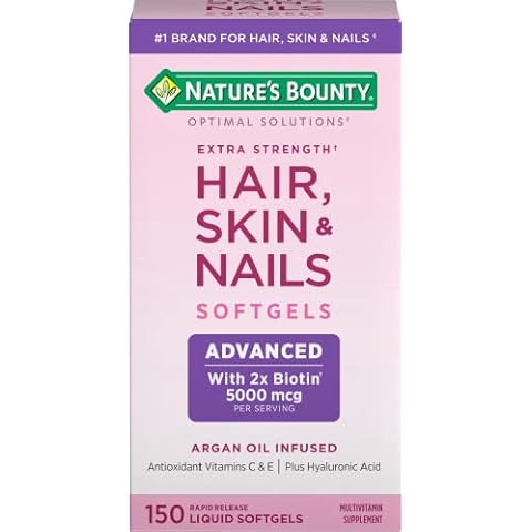 Nature's Bounty Optimal Solutions Hair Skin & Nails Extra Strength, 150 Softgels, Multivitamin Supplement, with Antioxidants C & E Cover