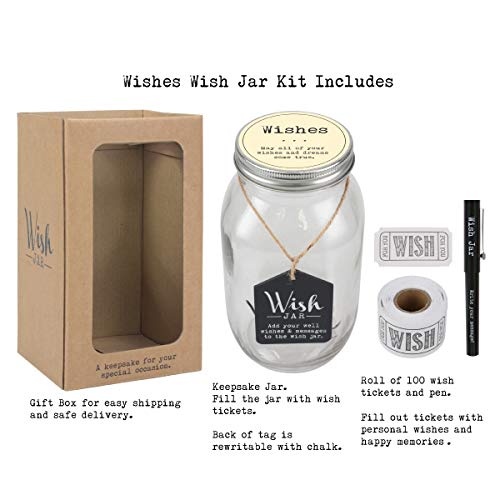 TOP SHELF Everyday Wish Jar Kit with 100 Tickets, Pen, and Decorative Lid, Clear