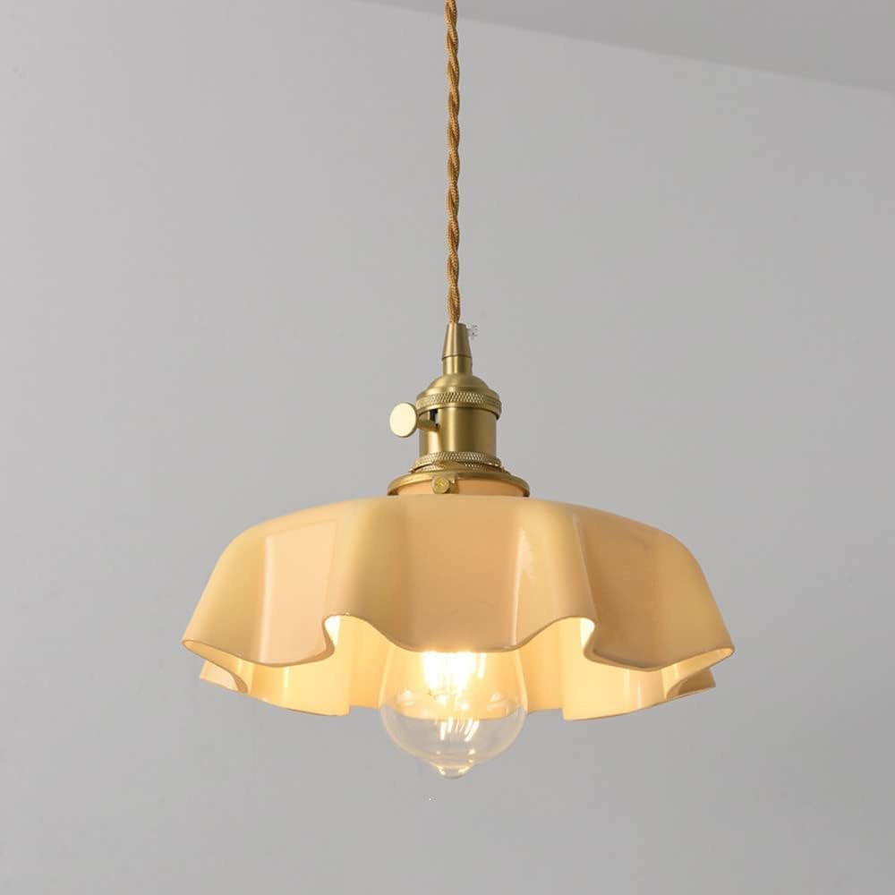 Granestner Glass Pendant Light Copper Ceiling Hanging Lamp, Dining Table E27 Suspension Lamps for Kitchen Island Bedroom(Color:Yellow)
