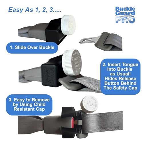 Buckle Guard PRO Seat Belt Button Cover (2-Pack Black) Deters Children and Disabled Adults from Opening Their Seat Belt While Riding in a Motorized Vehicle