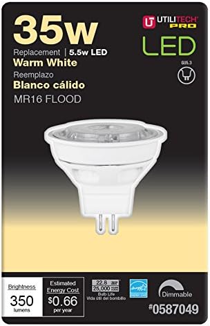 Utilitech 5.5-Watt (35W Equivalent) MR16 G5.3 Base Warm White 587049 Dimmable Indoor LED Flood Light Bulb
