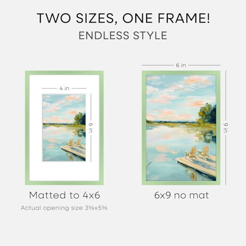 Image of Homeforia 6x9 Picture Frame Sage Green, High End Metal 6 x 9 Frames with Mat 4 x 6 for Print, 6by9 Desk Frame Matted to 4x6 inch Photo, 6 by 9 Wall or Tabletop Frame, Tempered Glass, Wall Kit, Set of 2