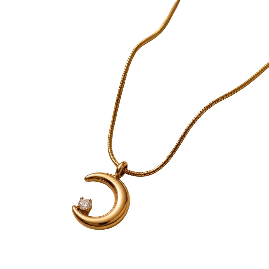 Crescent Moon Pendant Necklace with Gold-Tone Finish-image-16