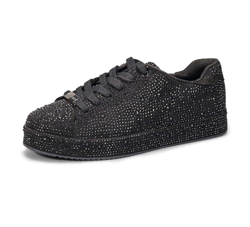 LUCKY STEP Damen Glitzer Sneaker mit Platform Strasssteinen | Funkelnde Glitzernde Hochzeits-Brautschuhe für Damen (Schwarzer Strass, 8.5US-39EU-6UK)