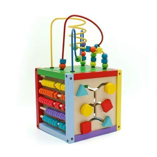 Strong689 5 in 1 Activity Cube Toys Baby Educational Wooden Bead Maze Shape Sorter