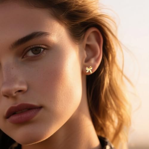 Reffeer Solid 925 Sterling Silver Bow Stud Earrings for Women Teen Girls Small Ribbon Stud Earrings Bowknot2