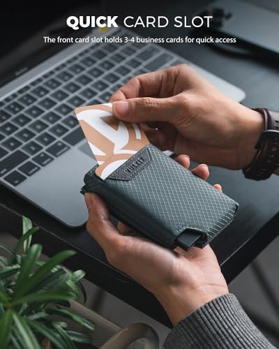 VULKIT Bifold Pop up Card Holder with Money Compartment Business Card Case Minimalist Front Pocket Wallet for Men (Bluish Grey)2