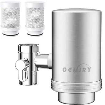 OEMIRY NSF/ANSI 42&372 Certified Faucet Water Filter, Stainless Steel 320 Gallons Water Filtration System, Removes 99.99% Lead, Chlorine, Heavy Metals, Bad Taste & Odor (2 Filters Included)