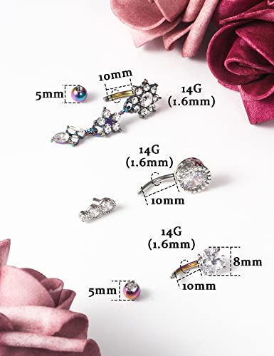 14G Belly Button Ring Stainless steel Dangle Belly rings Snake Glow Dark Round Cubic Zirconia Navel Barbell Body Piercing Jewelry For Women 3/8inch 10mm silver,rose,purple,black men belly ring4