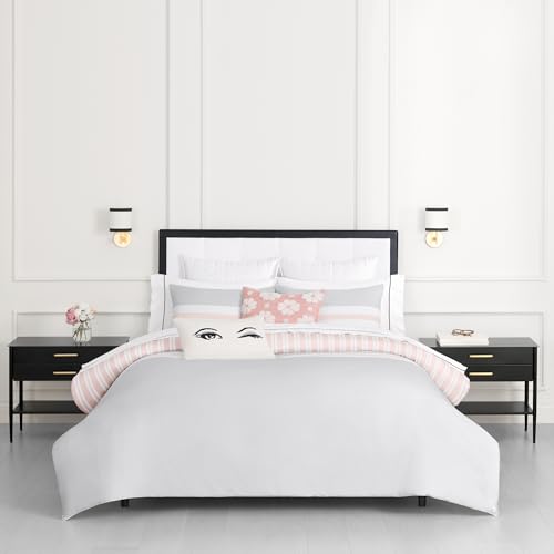 Image of kate spade new york Engineered Stripe 3-Piece King Comforter Set, 300 Thread Count and 100% Cotton Reversible Cover, All Season Warmth Bedding, Machine Washable, Pink and Grey