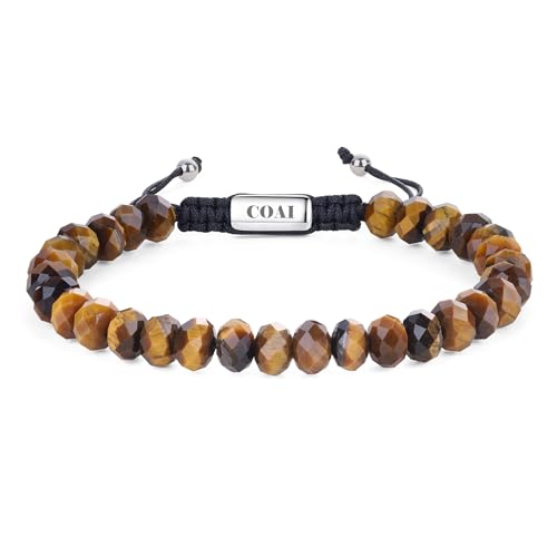 COAI Pulsera de Hombre con Cuentas de Ojo de Tigre, Pulsera Ajustable para Hombre con Piedras Semipreciosas Facetadas