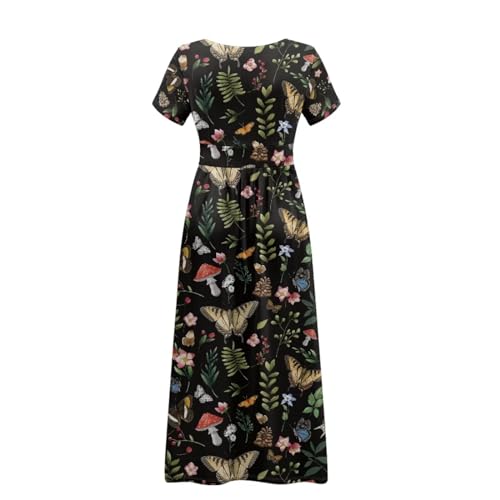 Image of Women's Fall Summer Short Sleeve Ankle Length V-Neck Party Dress with Pockets Size S-3XL