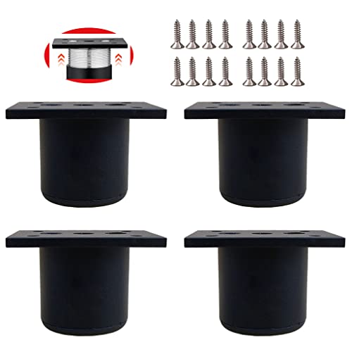 KENDVPAM Pack of 4 4cm Möbel Beine, Einstellbare Aluminiumlegierung Schrank Beine, Metall Runde Unterstützung Fuß, Verstellbare Füße für Sofa, Schrank, Regale mit 16pcs Schraube (Black)