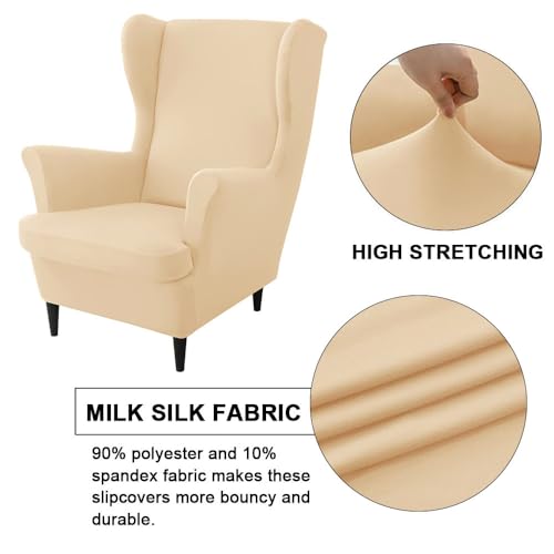Funda elástica para sillón orejero con otomana que renueva y protege muebles de spandex 2