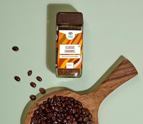 Image of Planet Coffee | CLASSIC Caramel Coffee | 50 Gms Jar | Pure Arabica | Freeze-Dried Instant Coffee | No Added Sugar | Makes 25 Cups | Medium Roast | Flavoured Coffee