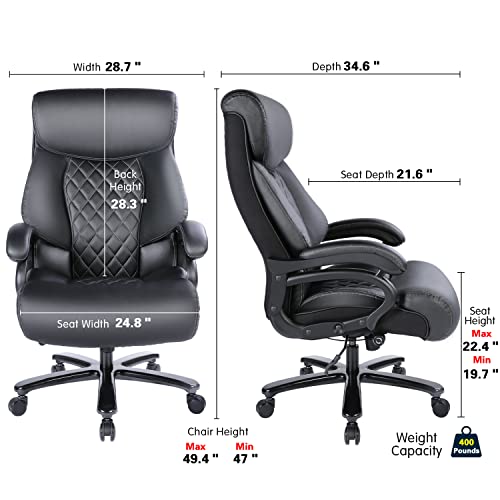Bowthy Big And Tall Office Chair 500Lbs Heavy Duty Ergonomic Computer Desk Chair With Arms High Back Adjustable Lumbar Support 360 Swivel Task Chair Executive Leather Chair (Black) #TOP2