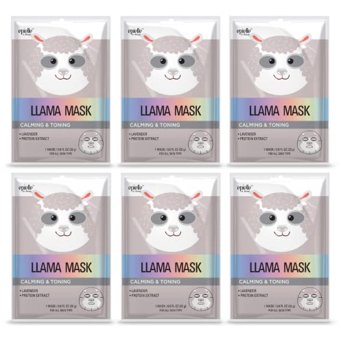 Epielle Llama Character Skincare Sheet Masks | Animal Spa Mask | -For All Skin Types |Spa Gifts For Women, Spa Gift, Birthday Party Gift For Her Kids, Spa Day Party, Girls Night, Slumber Party, Stocking Stuffers | 6 Count Skincare Sheet Masks #TOP15