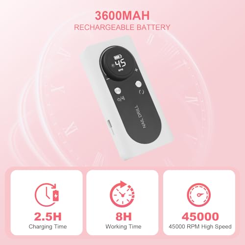ABZXT Máquina de Furadeira Elétrica para Unhas 45000 Rpm Recarregável Portátil Faça Você Mesmo Lixa