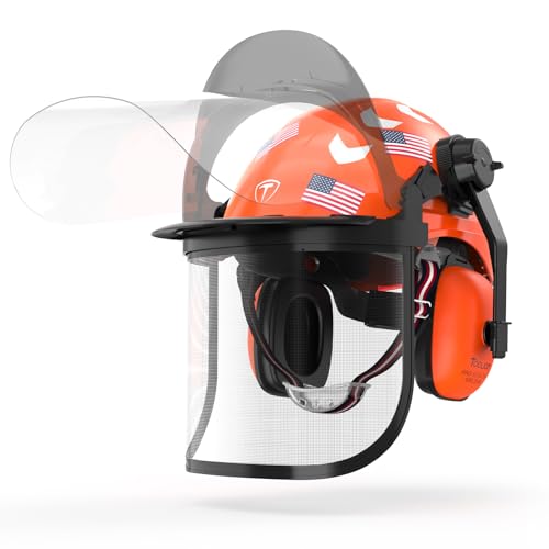 TOOLIOM Chainsaw Helmet with Ear Protection, Forestry Safety Helmet with Mesh Face Shield and Clear Plastic Face Visor, ANSI Z89.1 Certified Arborist Helmet, Forestry Helmet, Chainsaw Safety Equipment