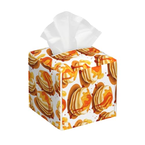 Mexpekil Quadratische Taschentuchbox-Abdeckung, Honig-Pfannkuchen-Muster, PU-Leder, Taschentuchbox, Halter für Badezimmer, Büro, Auto, Küche, Servietten, Gesichtstücherspender