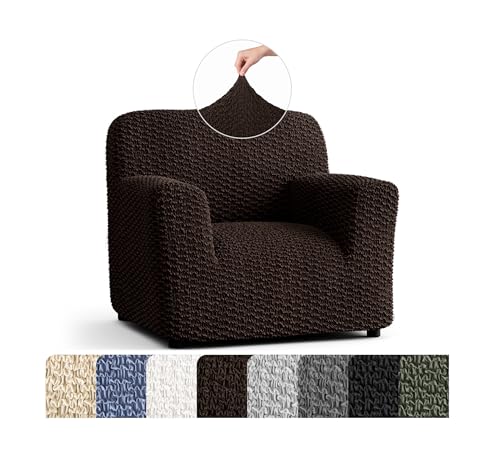 PAULTO BY GA.I.CO. Stretch Sofa Slipcovers – Soft Elastic Fabric Couch Cover for Armchair Loveseat 3-Seater & 4-Seater Sofa Cover – Non-Slip Furniture Protector Washable - Dark Brown (21"-39" Wide)