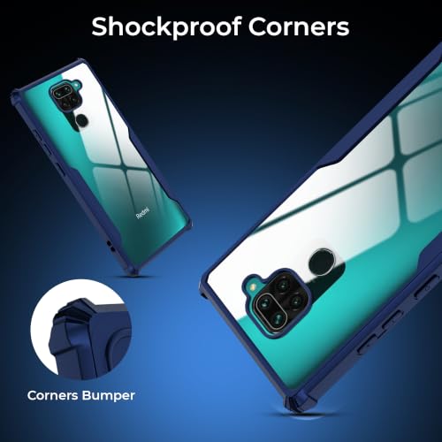 Image of A rtistque Clear Hard Transparent Acrylic Armor Back Cover Case for Redmi Note 9 4G | Shockproof TPU Edge Protection | Slim Protective Design | Redmi Note 9 Back Cover - Blue
