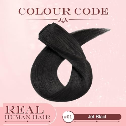 UK-Fashion-Shop Human Hair Extensions Clips in Real Hair Extension 8pcs 18 clips Long Straight Natural 14inch(60g)#1 Jet Black - Image 2