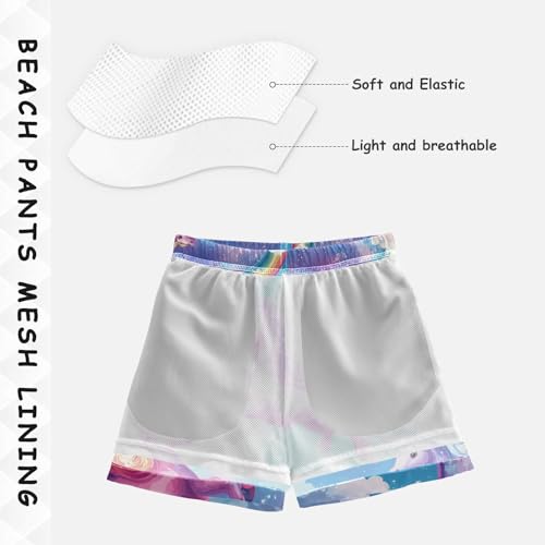 Pigsaly Boys Swim Trunks Happy Purple Unicorn Boys Board Shorts Swimsuit Swimwear Summer Bathing Suit 4T4