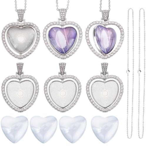 SOFPLATE Juego de 24 bandejas Colgantes con Forma de Corazón Cabujones de Cristal Y Cadena Brillantes Diamantes de Imitación Abalorios Giratorios de Doble Cara para Bisutería Collares Regalos de Cumpl