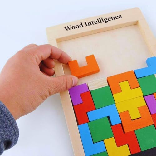 Image of FUN4YOU-Wooden Intelligence Puzzles Toy for Kids 3+ | Educational Wooden Tetris Puzzle Brain Teaser Puzzle for Brain Development & Logical Thinking | Montessori Learning Toy-40 Pcs, Multi Color