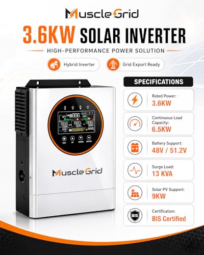 Image of Focus Series Hybrid Solar Inverter 3.6 KW with 6.5 KW Continuous Load 48V /51.2V Batt Sup Upto 800Ah, 13KVA Surge, 9KW PV Input, Net Metering, BIS Certified SPGS