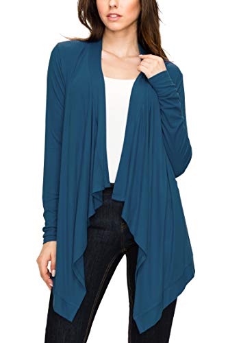 Image of Lock and Love Women's Draped Front Open Asymmetrical Cardigan - Casual Long Sleeve Lightweight Duster