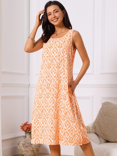 Image of Seta T Women's Summer Dresses Beach Casual Sleeveless Sundress Crewneck Print Loose Midi Tank Dress with Pockets