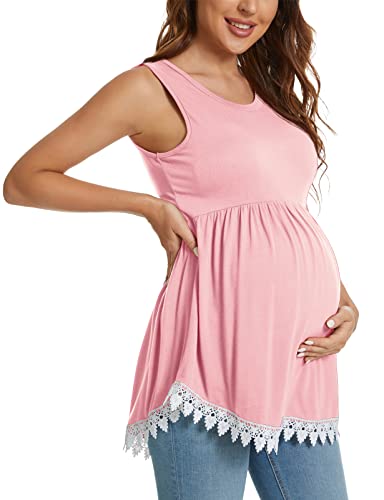 Xpenyo Womens Maternity Tank Top Sleeveless Lace Crochet Trim Peplum Cami Shirts Pink Xl #TOP3