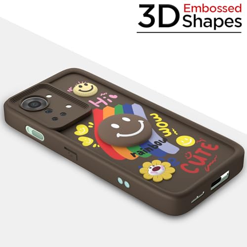 Image of Pikkme Back Cover for OnePlus Nord 2T 5G | Soft Silicone| Cute Rainbow Smile & 3D Cartoon Flower Design | Shockproof Raised Camera Protection Bumper Case (Brown)