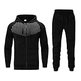 prime early access deals men's 2 piece outfits casual Sweater Set Outfit Fall Fashion Tracksuit Set Loose Fit Hooded Sweatshirts Elastic Waist Sports Pants 2 Piece Set Black L