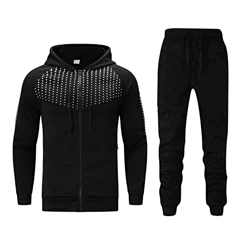 Battnot Jogginganzug Herren Atmungsaktiv Trainingsanzug Sportanzug Hausanzug 2-Teilig Sportbekleidung Trainingsanzug Herren Hoodie Mit Kapuze Langarm Fußball Sporthose Hoodie Hose für Gym Tracksuit