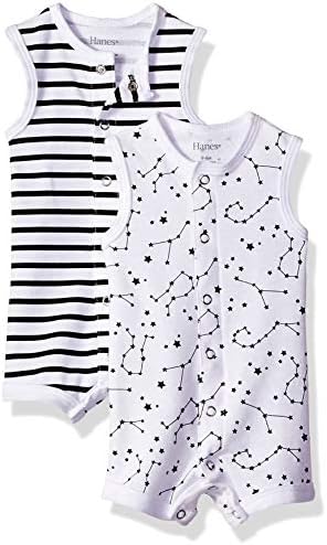 Hanes Baby, Ultimate Sleeveless Rompers for Boys & Girls, 2-Pack, Black Stripe, 6-12 Months
