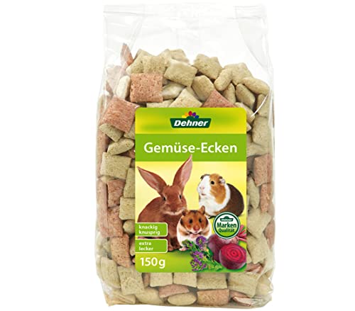 Dehner Nagersnack, Nagerfutter für Kaninchen / Nager, knusprige Gemüse-Ecken, 8 x 150 g (1.2 kg)