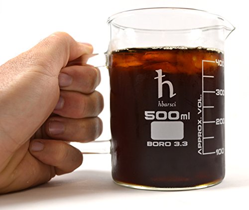 EISCO Premium Hand Crafted Beaker Mug, Thick Borosilicate 3.3 Glass, 16.9oz (500mL) Capacity - Large Size - Pint Glass or Coffee Mug Sized