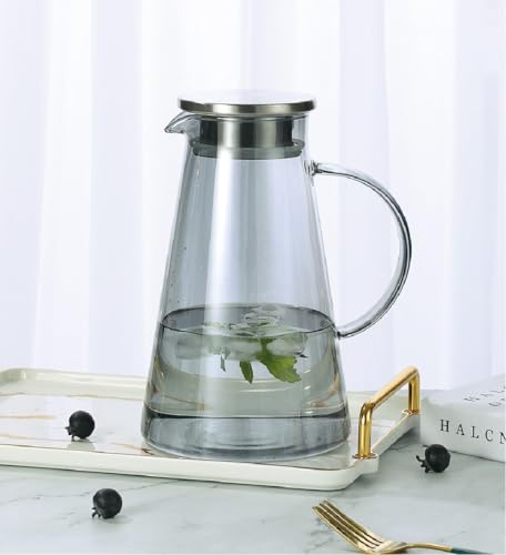 Image of Martvia Premium Juice and Water Black Glass Pitcher jug with Lid 1.9 Liter Romantic Style jugs with Handle Pitcher for Serve, Lassi, Cocktail, Ideal for Gift Beverage Carafes (NP - 04)