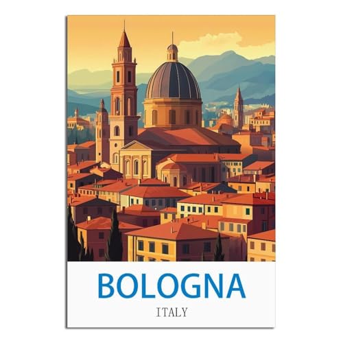 Impression sur toile vintage Bologne Italie de 60 x 90 cm pour déco murale
