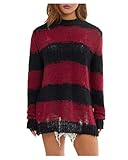 Design: Mit einem breiten U-Boot-Ausschnitt und bewusst fehlenden Strickstichen strahlt dieser Pullover eine kantige, zerrissene Atmosphäre aus, die perfekt für jede Gothic-Fashionista ist. Die langen Ärmel und die übergroße Passform machen ihn zu einem Must-Have für jeden Kleiderschrank