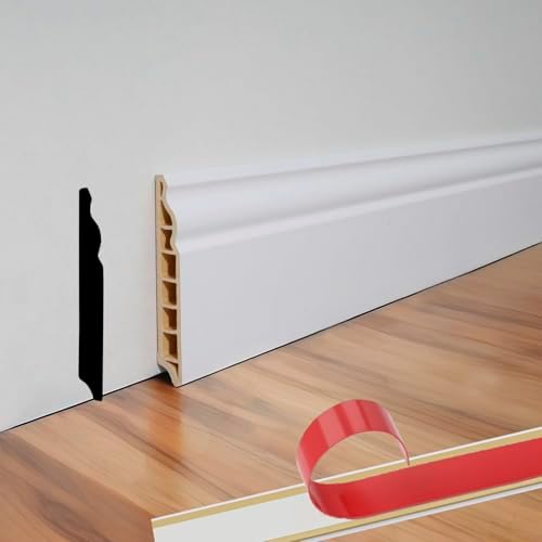 Wall Baseboard Molding Trim,8-Pack of 48 x 3.27 Inch,Peel and Stick High Impact Finish Molding Panel Skirting Board for Home Decor,32 Feet (White 2)