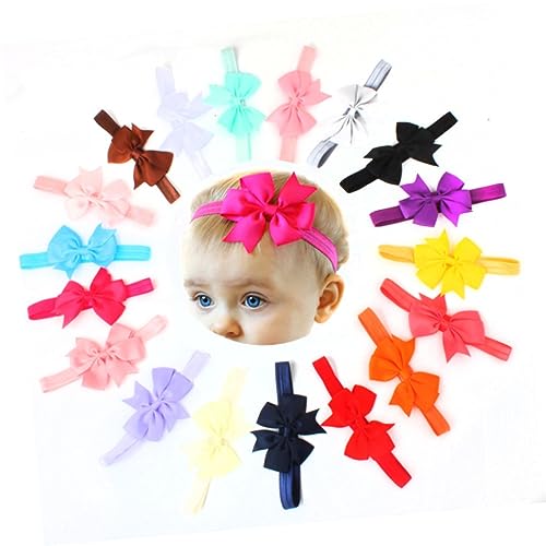 BESPORTBLE 20pcs Pure Color Shape Satin Ribbon Bow Headbands Assorted Colors Soft Elastic Hair Accessories for Newborns2