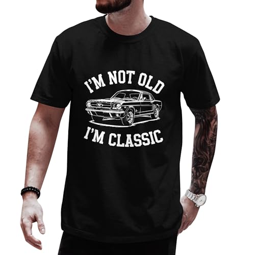 Im Not Old Im Classic Dad Tshirt for Men - Not Old Im Classic Car Shirts for Dad - Fathers Day Shirt for Papa - Grandpa T-Shirt for Fathers Day - Vintage Xmas Gift for Dads (Black-L)